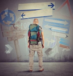 Lost traveler undecided which way to go
